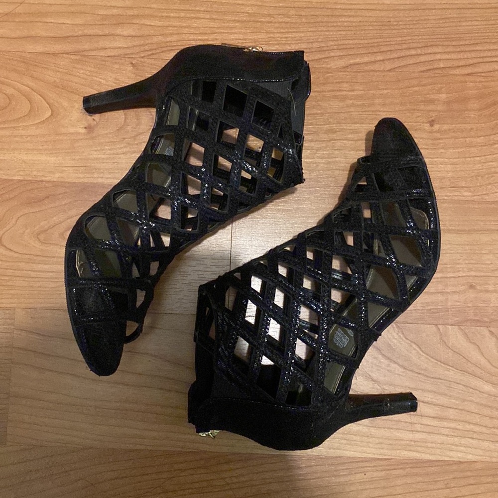 Black strap heels